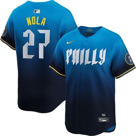 Men's Philadelphia Phillies #27 Aaron Nola Blue 2024 City Connect Limited Player Jersey